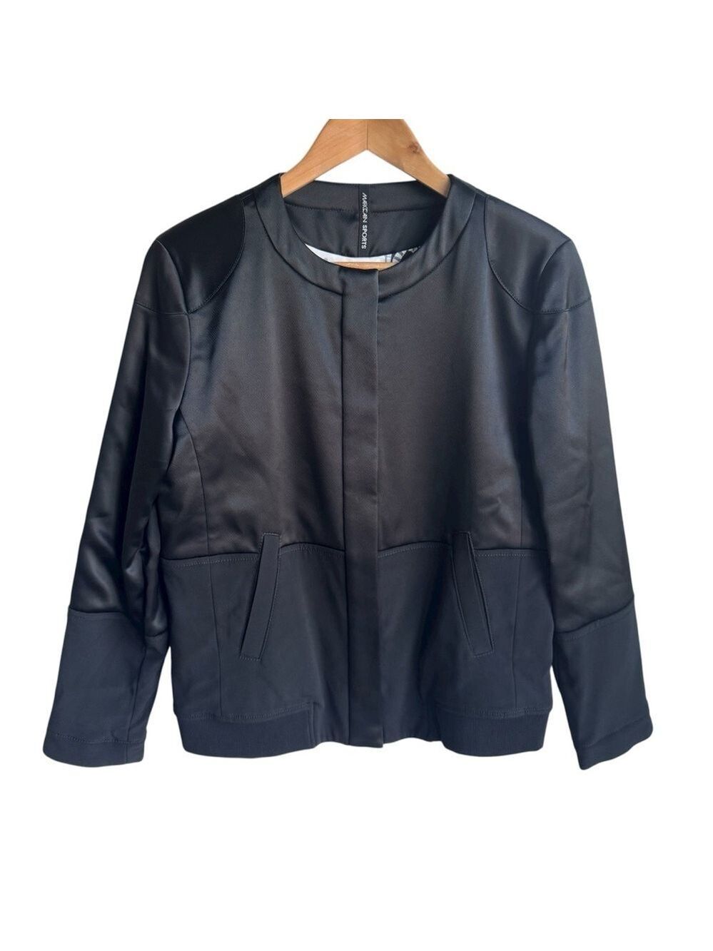 Marc Cain Sport Satin Jacket Sz 6 N3 Black Full Zip Designer Classic Sporty EUC
